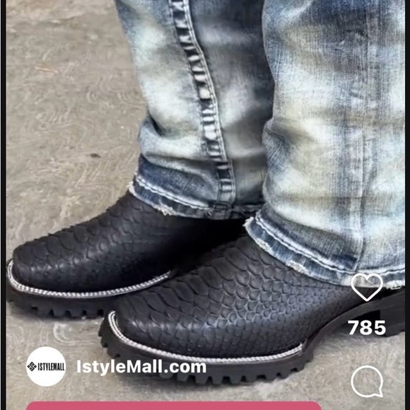 Black Retro Athletic Python Cowboy Boots - Picture 3 of 3